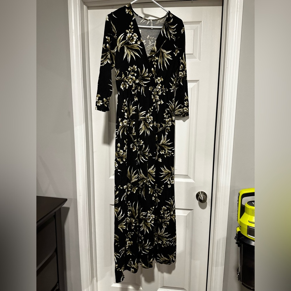 Motherbee Maternity Elegant Black Floral Maxi Dress